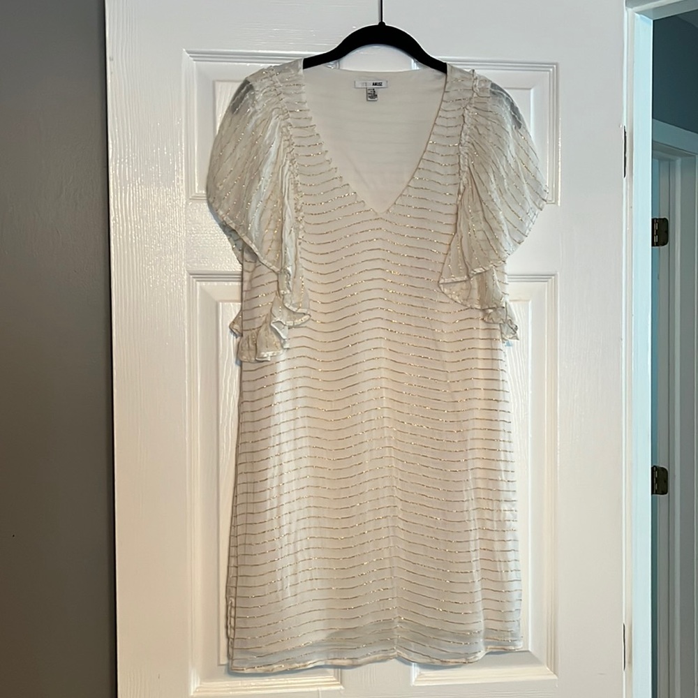 Cream and Gold Sparkly Striped Flowy Dress